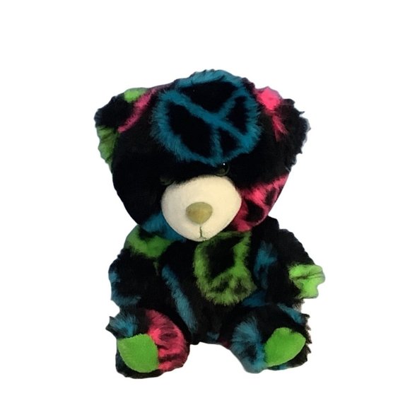 Build-A-Bear Plush Small Fry’s Bright Colors Black 7” Green Eyes Pink Blue - Picture 1 of 7